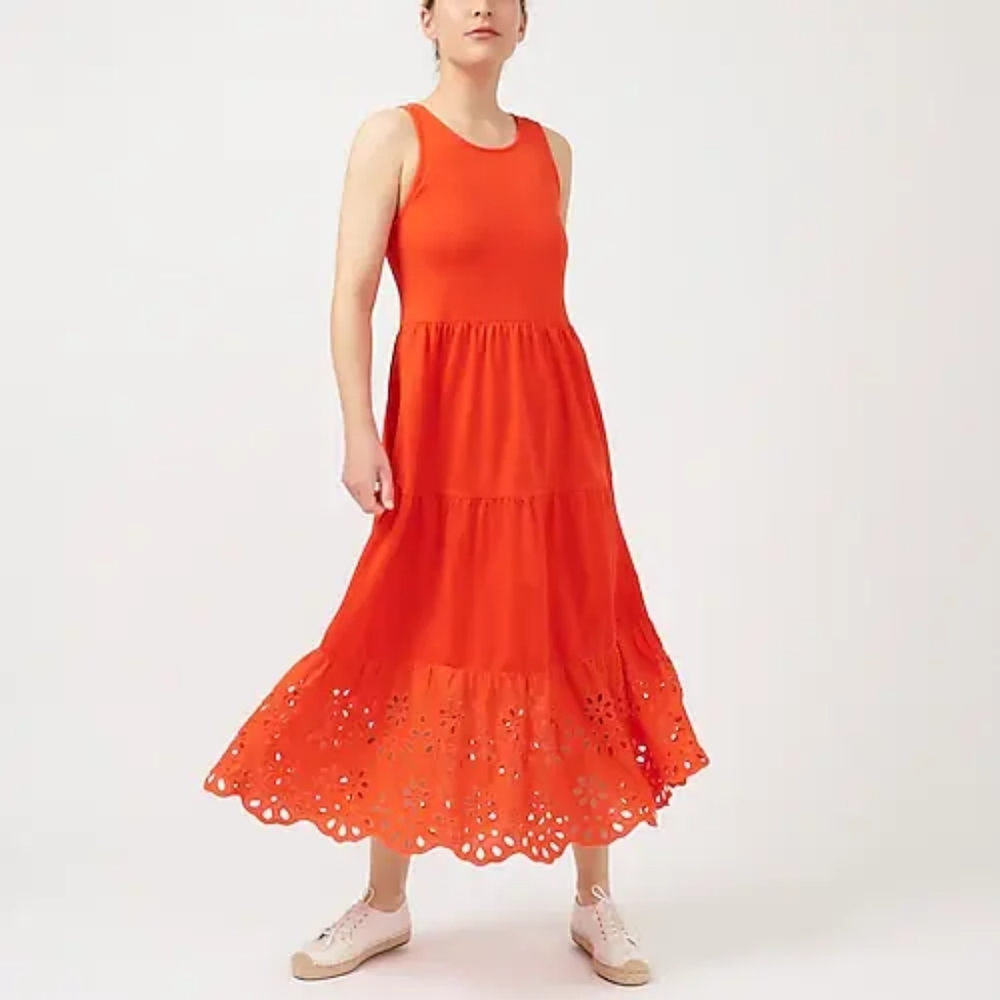 NWT J. Crew Tiered Knit Maxi Dress with Eyelet Trim